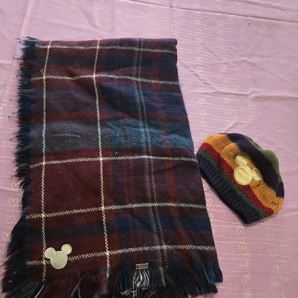 Disney Plaid Scarf and Striped Beanie Set - Multicolor